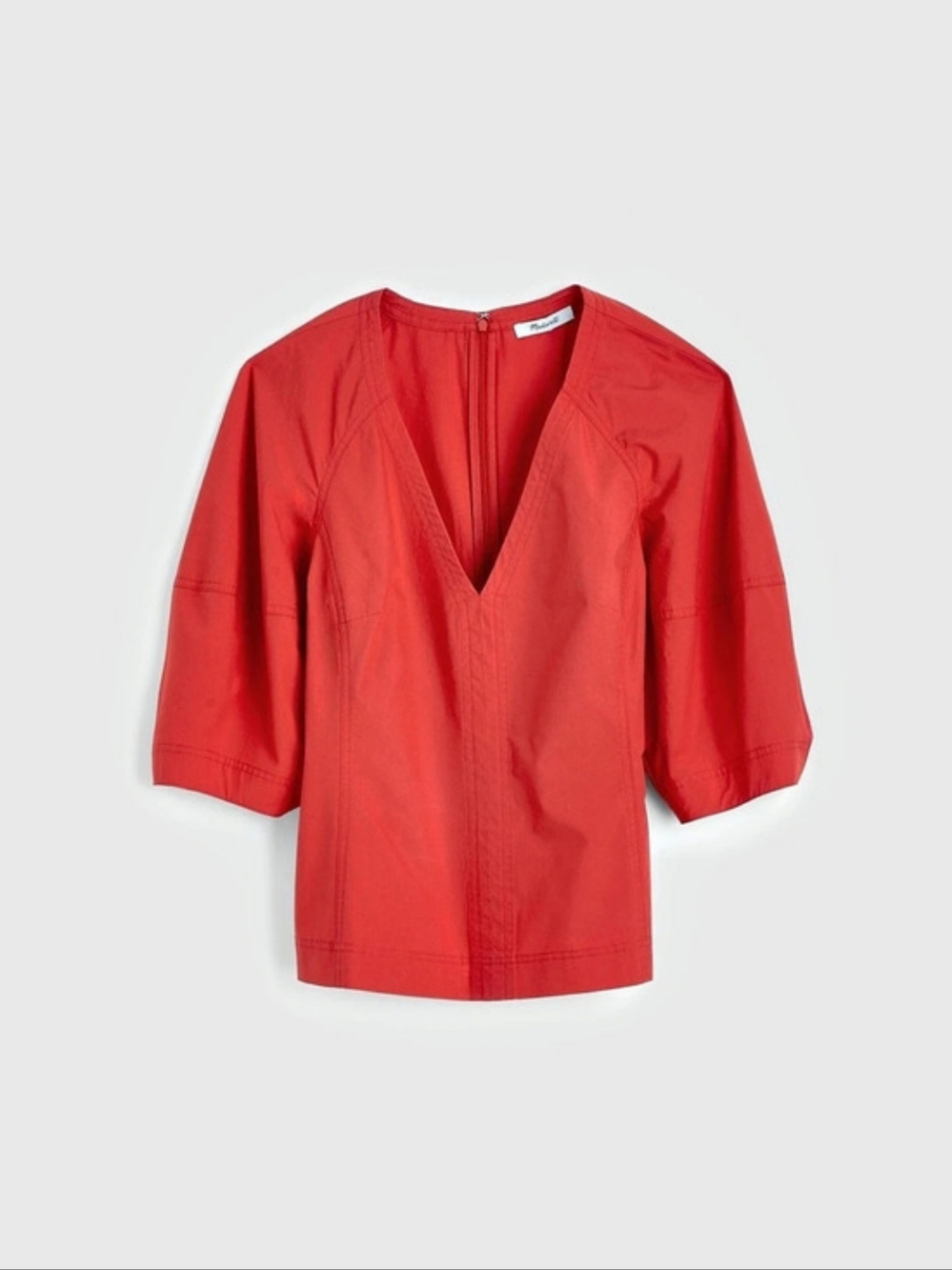 Madewell Sculptural V-Neck Top in Poplin Red Size 12